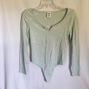 Victorias Secret Pink Floral One Piece Bodysuit Size Small